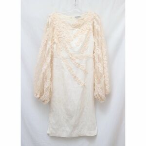 H&M cream embroidered dress oversized lace sleeves engagement party 8 EU38 beige